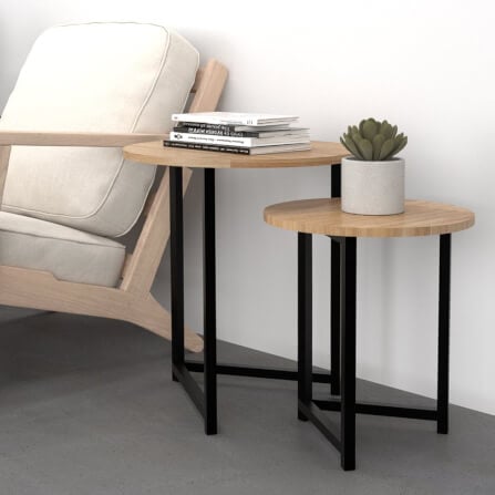 โต๊ะข้างแบบคู่ ไม้ยางพารา สไตล์ลอฟท์ Monster Steel รุ่น TSN008 ขนาด 50*50*55 cm._2